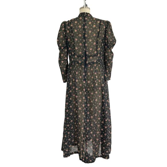 Vintage Black and Pink Floral Handmade Prairie Dress - Picture 7 of 8
